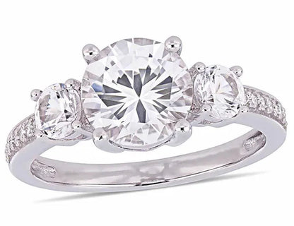 3.00 Carat (ctw) Lab Created White Sapphire Ring in 10K White Gold with Diamonds