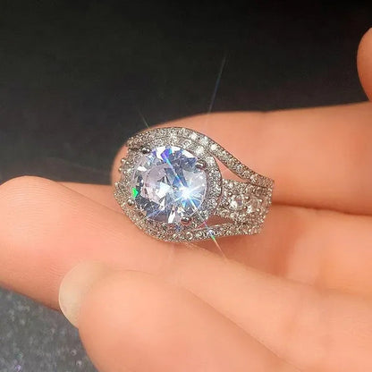 Exquisite Silver Plated Side Micro Inlay Moissanite Diamond Ring for Women Romantic Wedding Bridal Promise Eternity Jewelry
