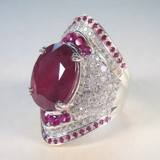 Women Ruby Gemstone 925 Silver Plated Wedding Engagement Ring Jewelry Gifts