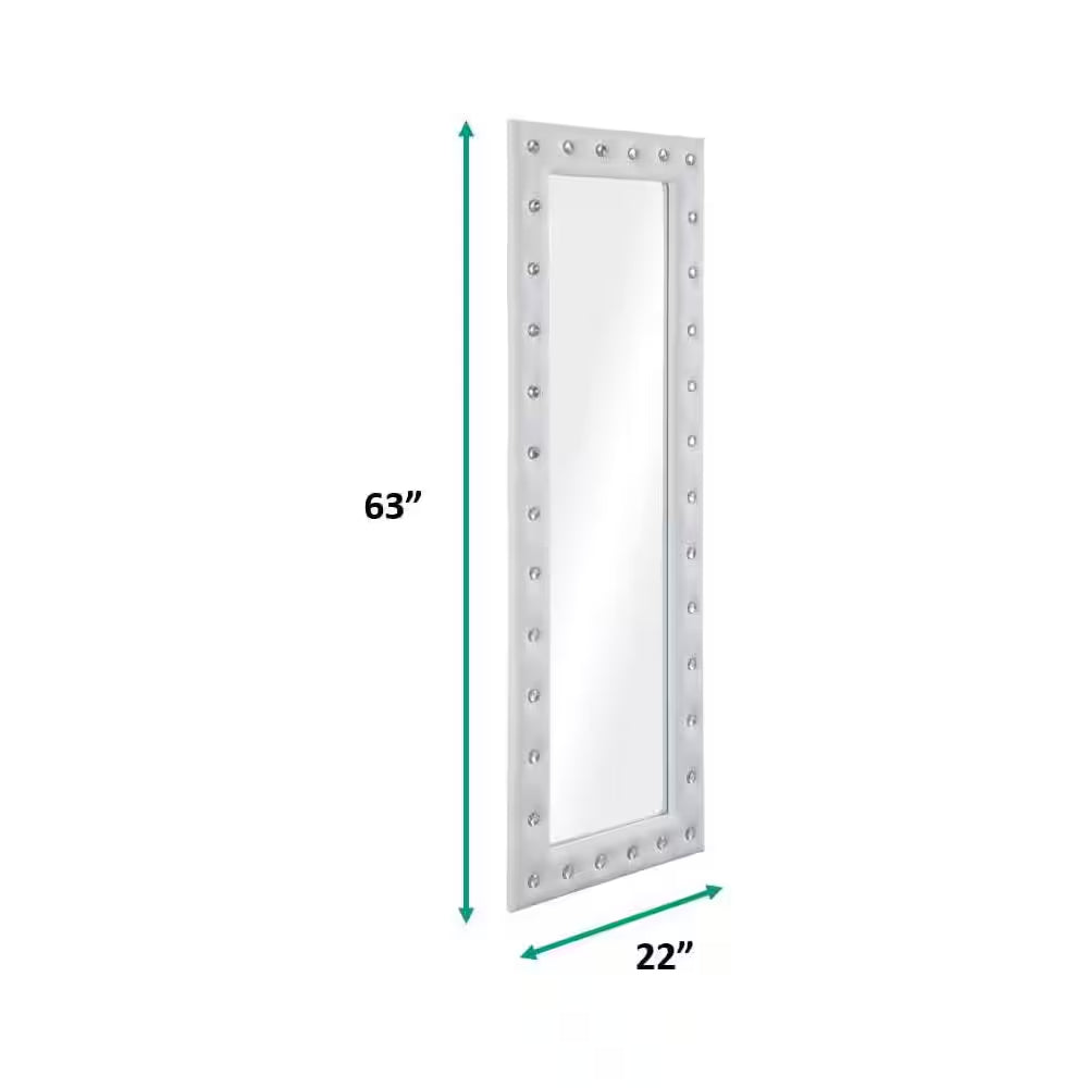 White 22 In. W X 63 In. H Modern Crystal Tufted Rectangle Framed Leaning Mirror
