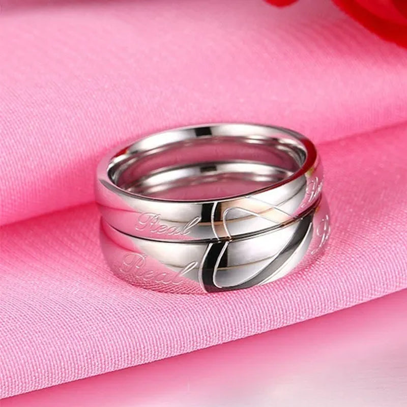 2 pcs / set . Heart of love couple titanium steel wedding rings for women fashion jewelry woman accessories silver ring women for man