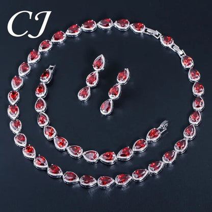 CANDICE Classic Zirconia Wedding Jewelry Sets For Bridal Luxury Teardrop CZ Stone White Gold Plated Party Chocker Necklace Earrings and Bracelet Set