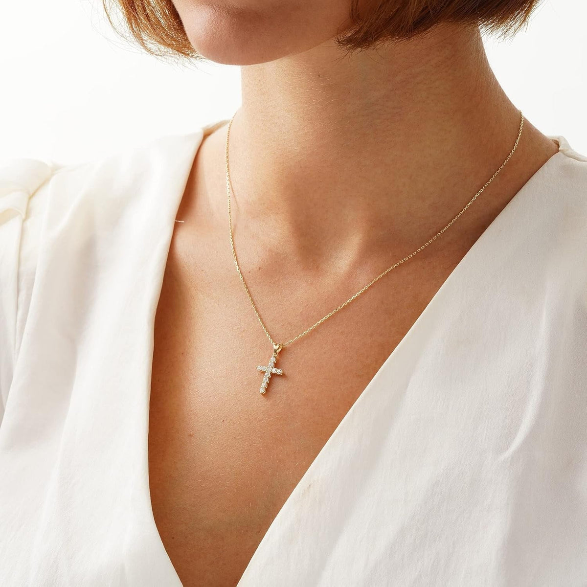 Cross Necklace for Women-Dainty Simple 14K Gold Plated Cross Pendant Cute Diamond Necklaces for Women Gold Jewelry