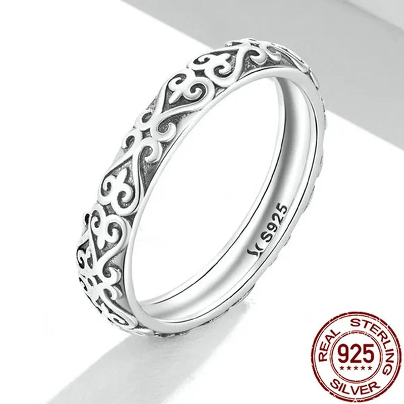 Simple 925 Sterling Silver Retro Exquisite Pattern Ring for Women Jewelry Gift