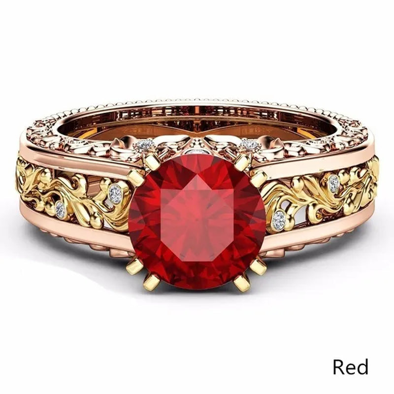 10mm Round Cut Rose & White Gold Plated 925 Sterling Silver Champagne & White Topaz Bridal Engagement Two Tone Gold Ring Size 5-11