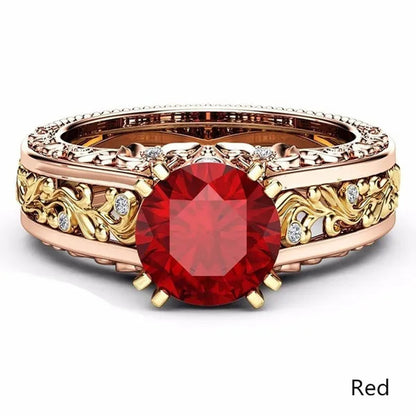 10mm Round Cut Rose & White Gold Plated 925 Sterling Silver Champagne & White Topaz Bridal Engagement Two Tone Gold Ring Size 5-11
