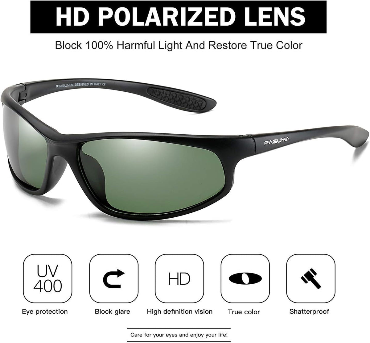 Polarized Sports Sunglasses For Men Cycling Driving Fishing 100% UV Protection