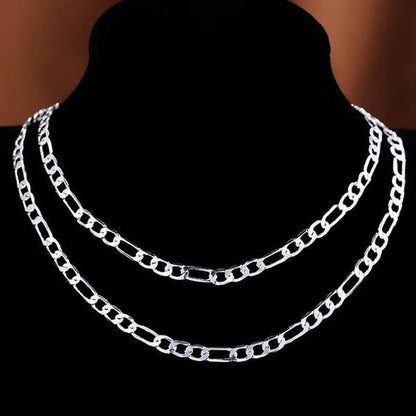 2Pcs/Set(Bracelet+Necklace) 925 Sterling Silver Charms Men Women Figaro Curb Lobster Clasps Link Chain Bracelet and Necklace Fashion Exquisite Jewelry Gifts