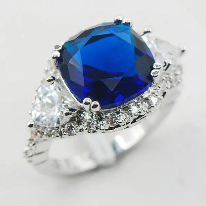 Blue Sapphire White Topaz 925 Sterling Silver Fashion Ring Size 6 7 8 9 10 F938