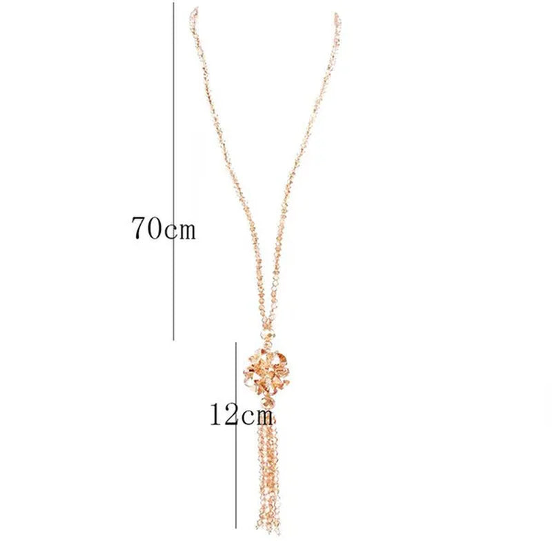Crystal Bead Female Pendant Necklace Tassel Long  Sweater Chain Necklace Decoration