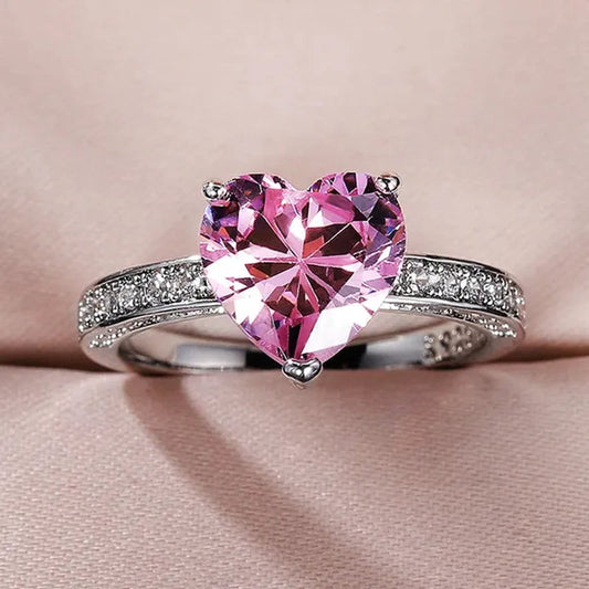 Luxury Solitaire Women Heart Diamond Engagement Rings AAAA Pink Sapphire Proposal Rings for Girlfriend Fine Anniversary Gift