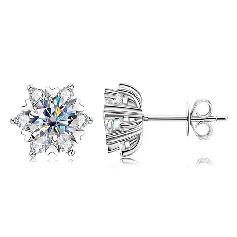 Fashion Cubic Zirconia Snowflake Flower Stud Earrings for Women Daily Casual Accessories Christmas Gift