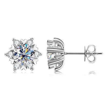 Fashion Cubic Zirconia Snowflake Flower Stud Earrings for Women Daily Casual Accessories Christmas Gift