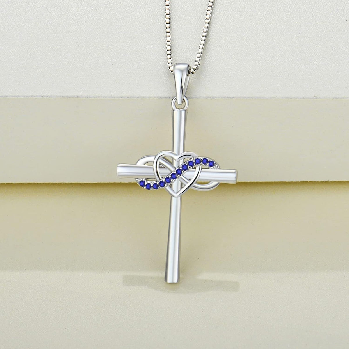 Cross Necklace Sterling Silver Infinity Heart Crucifix Pendant Birthstone Criss Jewelry for Women