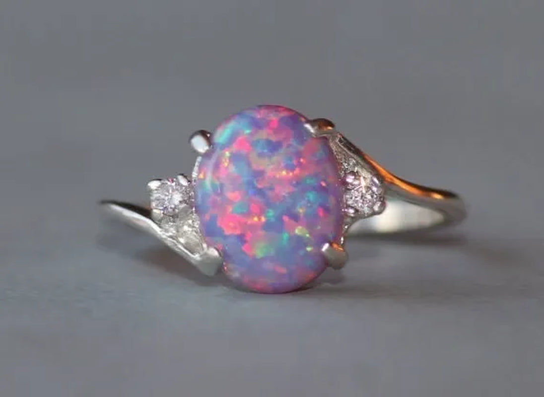 Exquisite Women wedding Jewelry Oval Cut Opal Jewelry Birthday Proposal Gift Bridal Engagement Party Band Rings Size 5 - 11