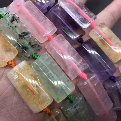 Natural Faceted Rectangle Bead Crystal Amethyst Rose Quartz Prehnite Citrine Diy