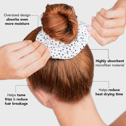 Microfiber Hair Towel Scrunchies - Soft and Highly Absorbent Microfiber Scrunchie for Women | Reduces Heat Drying Time - 2Pcs (Micro Dot Design)