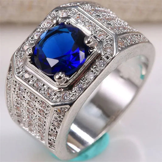 Men's Vintage Ring Sapphire Blue Gemstone 925 Sterling Silver Ring Fashion Jewelry