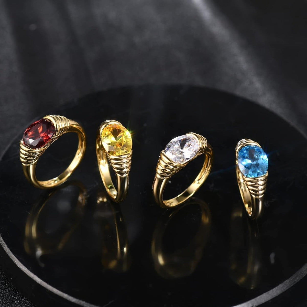 Gold Ring for Women Trendy Gemstone Chunky Ring 18K Gold Plated Band Ring Signet Statement Ring
