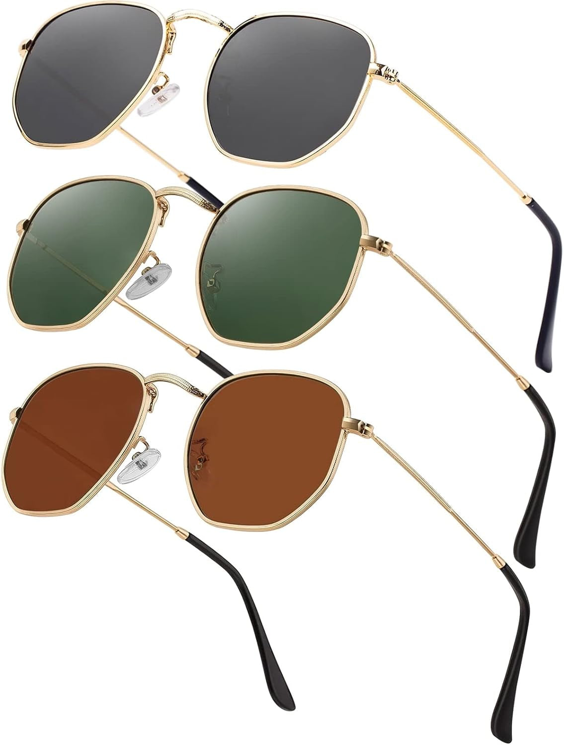 Hipster Hexagonal Polarized Sunglasses Men Women Geometric Square Small Vintage Metal Frame Retro Shade Glasses