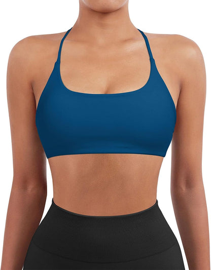 Women 2 Piece Open Back Sports Bra Pack Strappy Workout Gym Yoga Crops