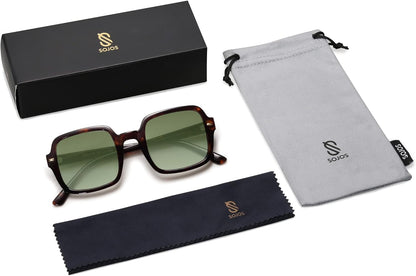 Retro Square Polarized Sunglasses for Women Men Classic Trendy Sunnies SJ2226, Dark Tortoise/Green