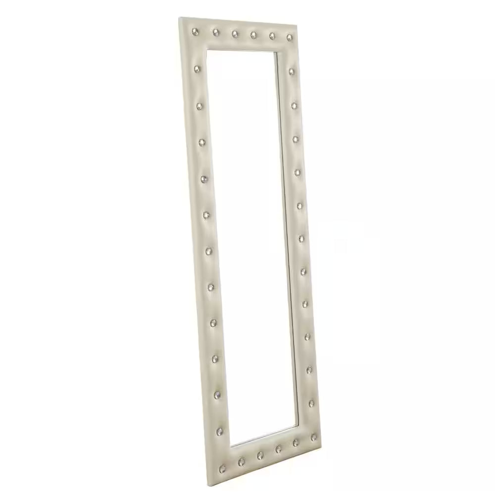 Beige 22 In. W X 63 In. H Modern Crystal Tufted Rectangle Framed Leaning Mirror