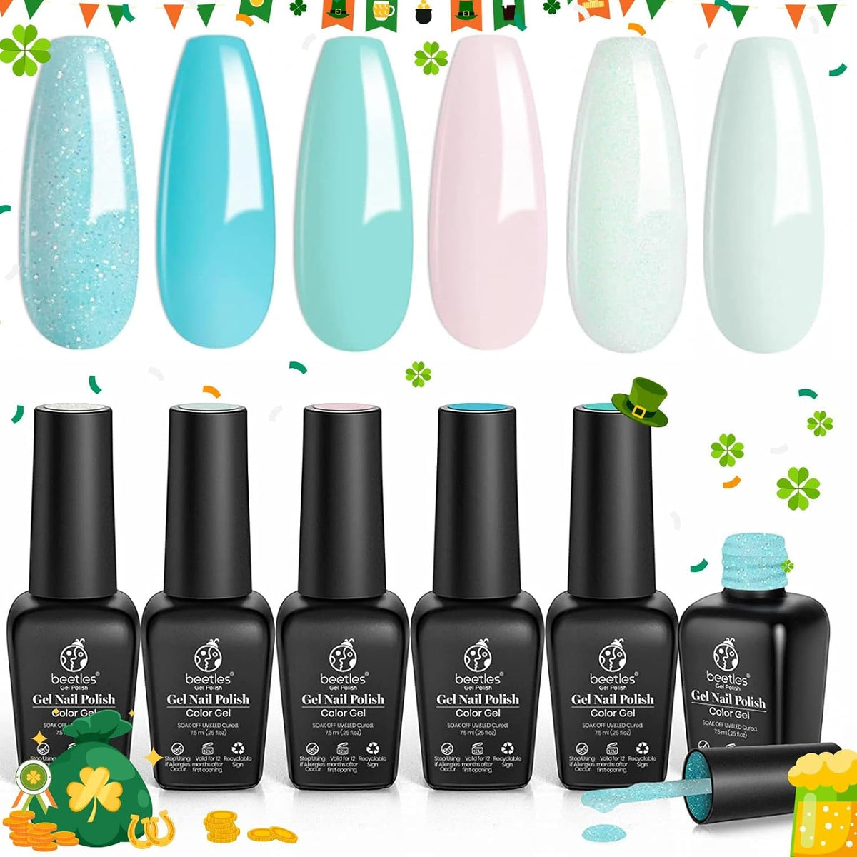 Beetles Pastel Gel Nail Polish,6 Colors Macaron Pink Blue Green Yellow Purple Soft Pastel Gel Polish Soak Off Uv Gel Manicure Spring Gel Polish Nail Art Design DIY Home Salon Gift for Women Girl