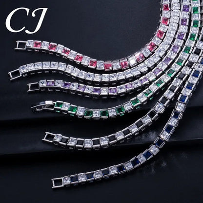 CANDICE Elegant Red Cubic Zirconia Setting Square Women Chain Bracelet Bangle for Birthday Gift