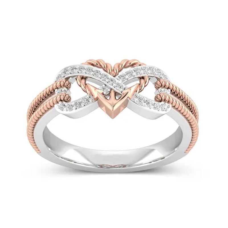 High Quality Exquisite Two Tone Plated Rose Gold / Black Filled 925 Sterling Silver Rings for Women Natural White Sapphire Diamond Ring Bride Princess Wedding Engagement Heart Ring
