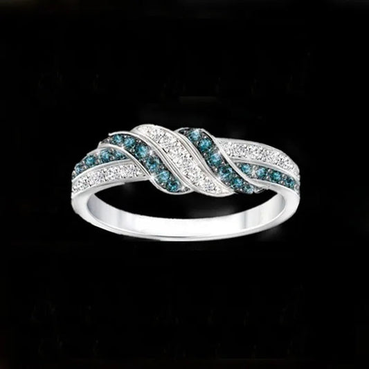 Simple Romantic 925 Silver Plated Women Ring Elegant Aquamarine White Sapphire Wedding Engagement Rings for Women