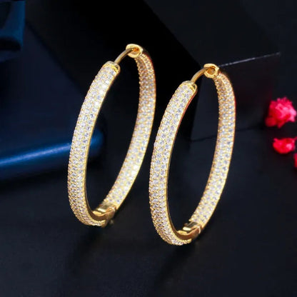 CANDICE European American Fashionable Large Hoop Earing Full Micro Shining AAA CZ Zirconia Silvery Golden Women Earrings Jewelry