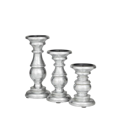 Silver Mango Wood Turned Style Pillar Candle Holder (Set of 3)