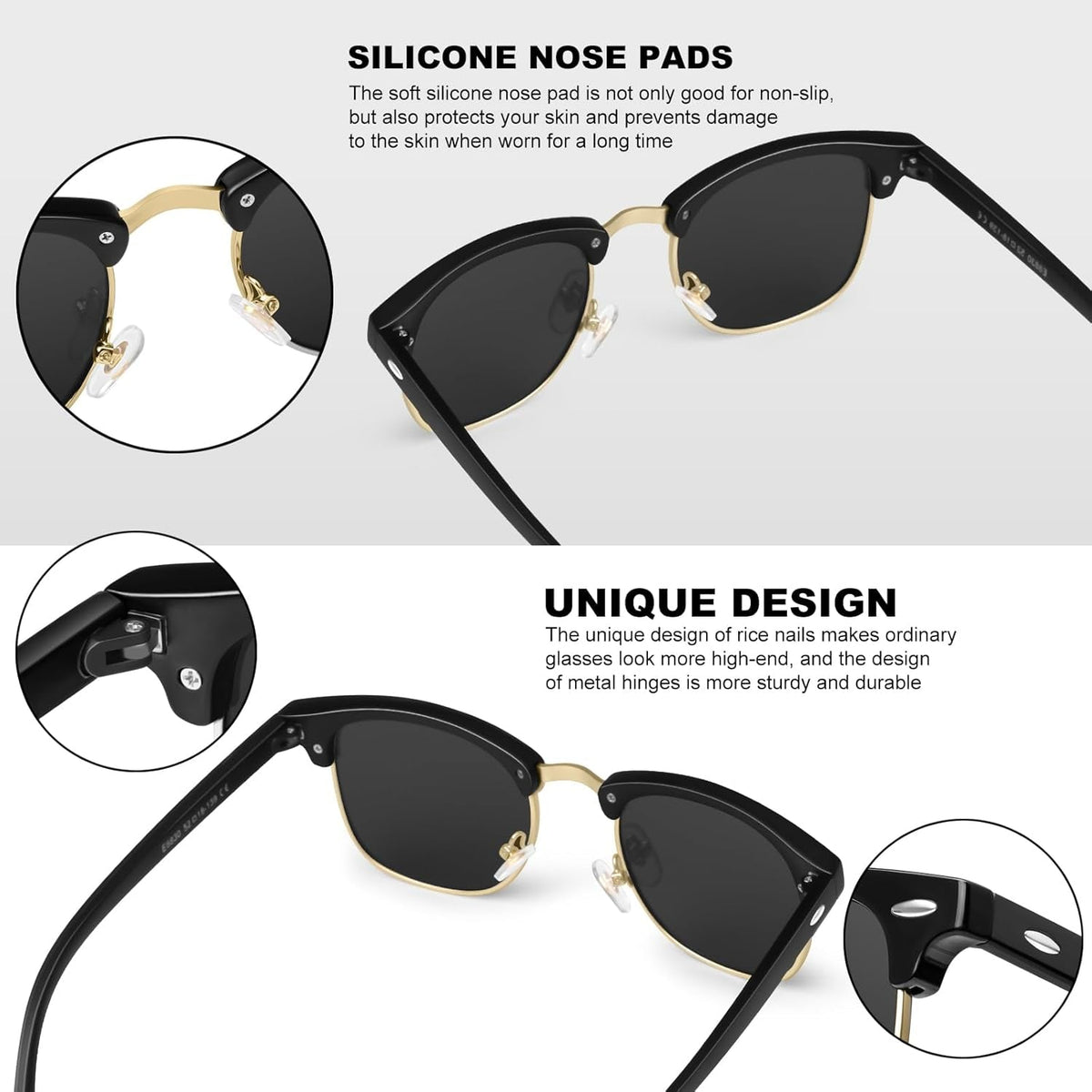 Classic Polarized Sunglasses for Men and Women Retro Style Semi Rimless Frame Sun Glasses 100% UV Protection Goggles