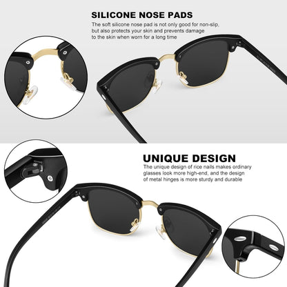 Classic Polarized Sunglasses for Men and Women Retro Style Semi Rimless Frame Sun Glasses 100% UV Protection Goggles