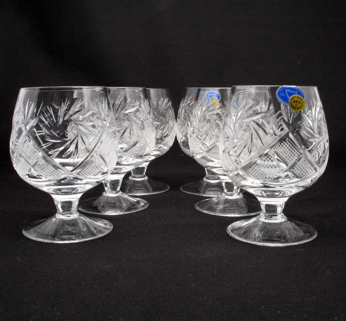 Set of 6 Russian Cut Crystal Cognac/Brandy Snifters Handmade