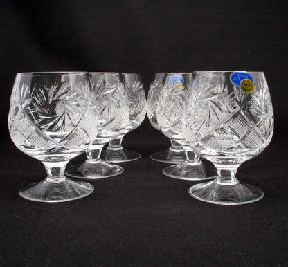 Set of 6 Russian Cut Crystal Cognac/Brandy Snifters Handmade