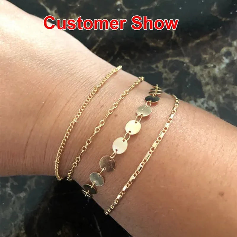 4 Pcs / Set  Gold Color and Silver Color Women's Bracelet Jewelry Bracelets for Women Girls European and American Popular Double-sided Wear Finger Bracelet