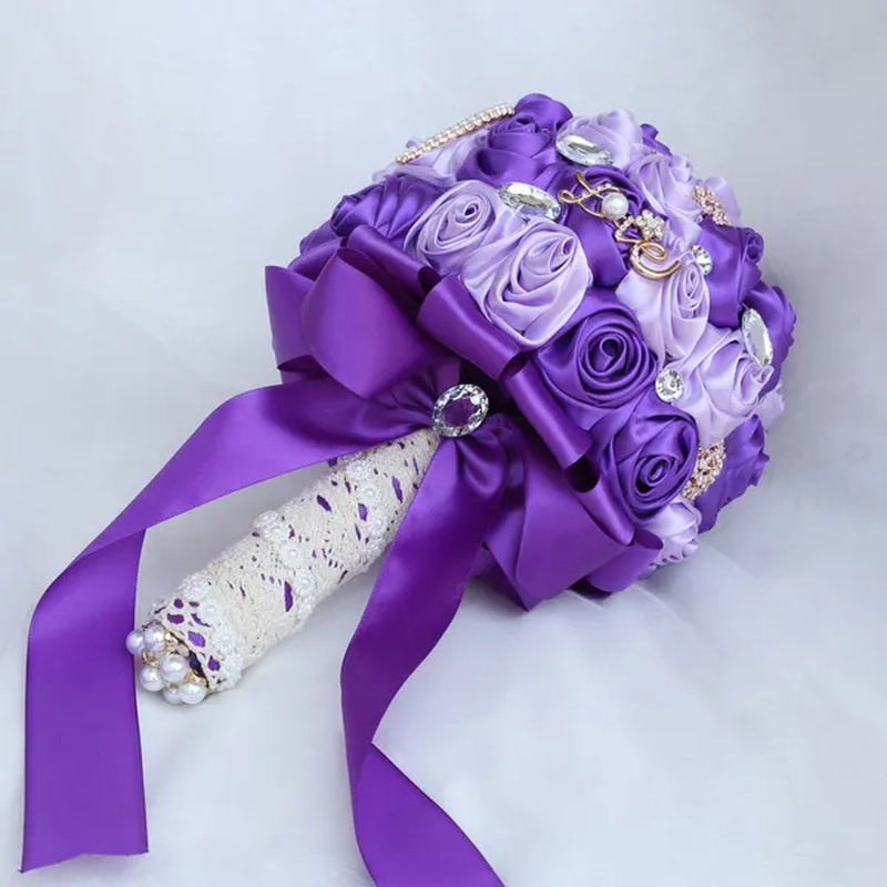 20CM Simulation Silk Rose Wedding Bouquet Diamond Pearl Brooch Bridal Bouquets Romantic Bridesmaid Holding Flowers