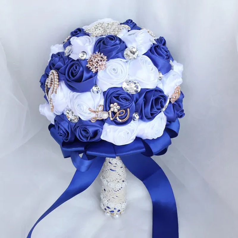 20CM Simulation Silk Rose Wedding Bouquet Diamond Pearl Brooch Bridal Bouquets Romantic Bridesmaid Holding Flowers