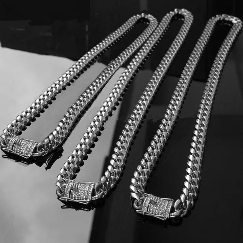 925 Silver Plated Chunky Necklace High Polished Stainless Steel Miami Curb Cuban Link Chain for Men 8/20/22/24/28/35 Inch (Quantity: 1Pcs)