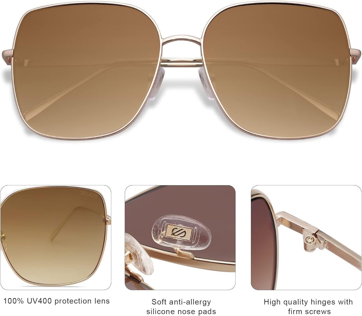 Trendy Oversized Square Metal Frame Sunglasses for Women Men Flat Mirrored Lens UV Protection Sunglasses SJ1146