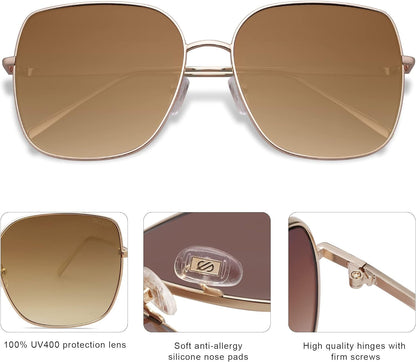 Trendy Oversized Square Metal Frame Sunglasses for Women Men Flat Mirrored Lens UV Protection Sunglasses SJ1146
