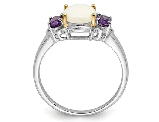 Amethyst and Created Opal Ring 1.35 Carats (ctw) in Sterling Silver
