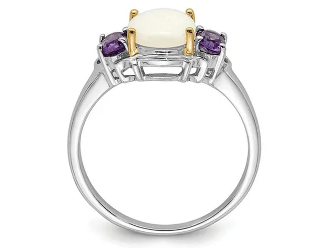 Amethyst and Created Opal Ring 1.35 Carats (ctw) in Sterling Silver