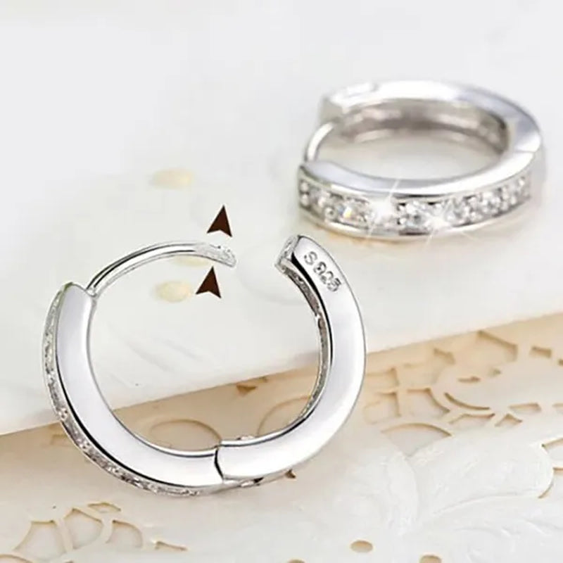 Luxury 925 Silver Elegant Heart Diamond Hoop Ear Stud Earrings for Women Round Wedding Bridal Jewelry