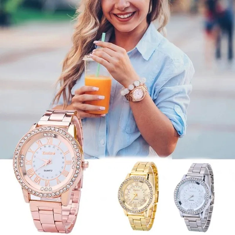 Luxury Brand Ladies Quartz Watches Women Full Diamond Rose Watch Gold Fashion Watch for Gift Clock Reloj Mujer Montre Femme