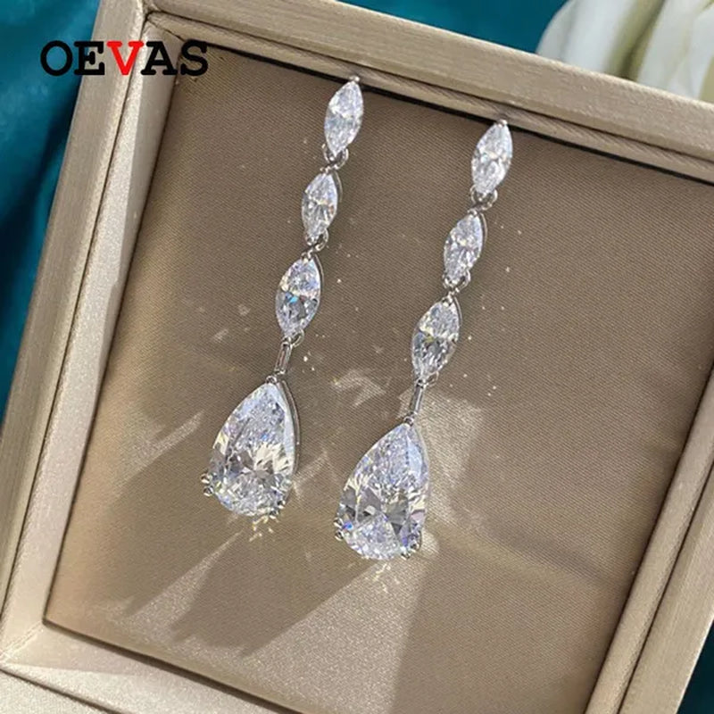 Trendy Ladies Teardrop Cut Zircon Pendant Silver Plated Marquise Lab Diamond Drop Earrings Bridal Engagement Party Jewelry Gift