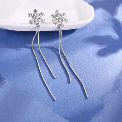 Exquisite 925 Sterling Silver Diamond Earrings Tassel Earrings Snowflake Earrings A Pair of Earrings Suitable for Women's Wedding Bride Princess Engagement Crystal Pendant Earrings Party Jewelry Lover Gift