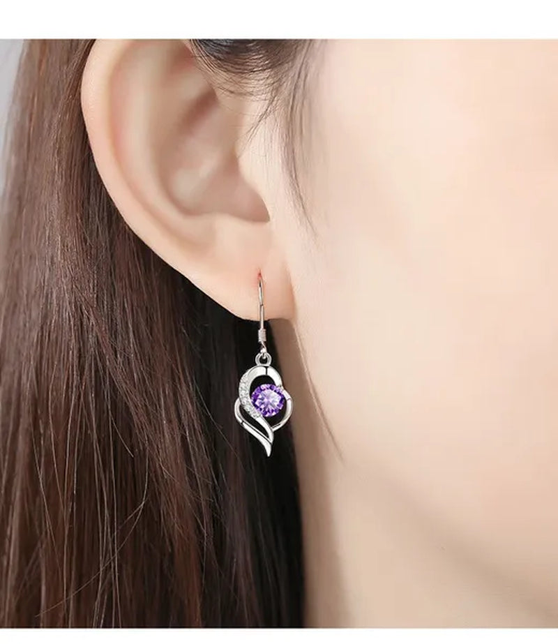 1 Pair Romantic and exquisite 925 standard Sterling Silver Diamond Love Earrings Love Heart Star White Sapphire Diamond Stud Earrings for Women Wedding Engagement Bride Jewelry Gift